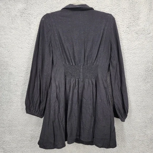 Lulus Black Long Sleeve Mini Dress Button Down Shirt Dress Medium - Picture 4 of 13
